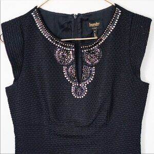 Laundry by Shelli Segal Black Sheath Dress Cap Sleeve Beaded Neckline Size 8